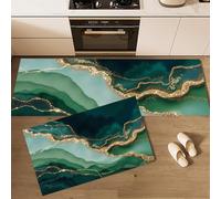Alfombrillas De Cocina,Líneas Doradas Brillantes Juego De Alfombras De Cocina De 2 Piezas,Estética Abstracta De Mármol Alfombras De Cocinas Absorbentes De Agua,44×70Cm+44×120Cm, Verde Esmeralda