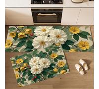 Alfombrillas De Cocina Margarita Pequeñas Flores Amarillas, Juego De 2 Tapetes De Cocina Antifatiga Flores De Plantas Antiguas, Alfombras Suaves, Lavables, Para Fregaderos De Cocinas 50x80cm+50x150cm
