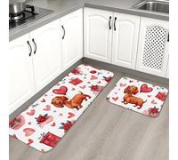 Alfombrillas de cocina para el día de San Valentín, diseño de corazón de perro salchicha, suaves, lavables, antideslizantes, para fregaderos de cocina, lavadero, baño, 2 unidades