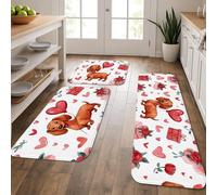 Alfombrillas de cocina para el día de San Valentín, diseño de corazón de perro salchicha, tapetes suaves, lavables y antideslizantes para fregaderos de cocina, lavandería, baño, 3 unidades