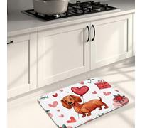 Alfombrillas de cocina para el día de San Valentín, diseño de corazón de perro salchicha, tapetes suaves, lavables y antideslizantes para fregaderos de cocina, lavandería, baño, 20 x 31 pulgadas