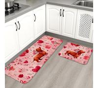 Alfombrillas de cocina para el día de San Valentín, diseño de perro salchicha, acolchado, cómodo, lavable, antideslizante, decoración para fregaderos de cocina, lavandería, baño, 2 unidades