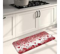 Alfombrillas de cocina románticas florales con diseño de corazones y rosas rojas, alfombras suaves para el día de San Valentín, lavables y antideslizantes para fregaderos de cocina, lavandería, baño