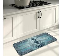 Alfombrillas de cocina rústicas vintage con diseño de criaturas marinas para suelo, alfombras suaves náuticas de cangrejo azul, acolchadas y cómodas, lavables para fregaderos de cocina, lavadero, baño