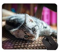 Alfombrillas de ratón, Impreso British Shorthair Cat Grass Gaming Alfombrilla de ratón personalizada, Gatito Alfombrilla de ratón con borde cosido