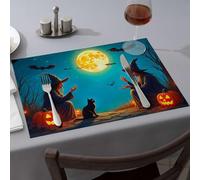 Alfombrillas de silicona para encimera de cocina, dos brujas, hechizos bajo una luna llena, mantel individual para comedor, camino de mesa (6 piezas)