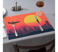 Alfombrillas de silicona para encimera de cocina, horizonte de la ciudad con avión volando sobre puesta de sol, manteles individuales decorativos de Pascua (1 unidad)
