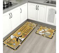 Alfombrillas decorativas clásico de cocina para piso, color amarillo Welcome to My Kitchen suaves, acolchadas, cómodas, lavables, para decoración del hogar, 2 piezas