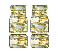 Alfombrillas para Coche con diseño de Isla Tropical, árbol y Flores, Juego Completo, Antideslizantes.