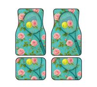 Alfombrillas para Coche con diseño Retro de Raqueta de Tenis y Flores, Juego Completo, Antideslizantes.
