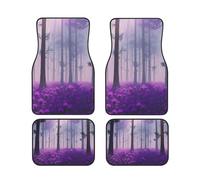 Alfombrillas para Coche con Estampado de Pradera de Flores moradas y Bosque brumoso, Juego Completo, Antideslizantes.