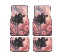 Alfombrillas para Coche con Estampado de Vaca Pastoral y Flores Rosas, Juego Completo, Antideslizantes, para decoración del Coche.