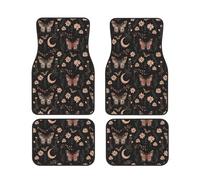 Alfombrillas para Coche con Estampado Vintage de polillas y Flores a la luz de la Luna, Juego Completo, Antideslizantes.