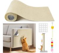 Alfombrillas Rascador para Gatos, con Juguete Interactivo de Pluma, 16 calcomanías, Protector de sofá y Muebles contra arañazos, autocollante y Recortable, DIY Tapete Rascador, 100 x 40 cm