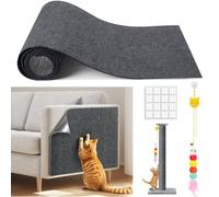 Alfombrillas Rascador para Gatos, con Juguete Interactivo de Pluma, 16 calcomanías, Protector de sofá y Muebles contra arañazos, autocollante y Recortable, DIY Tapete Rascador, 100 x 40 cm
