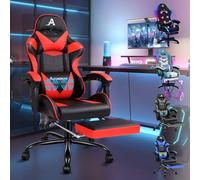 ALFORDSON Silla de Masaje para Juegos, reclinable 150°, ergonómica, con reposapiés, Altura Ajustable, Silla de Carreras, Capacidad de 180 kg, Cuero sintético, Rojo