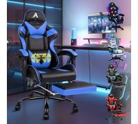 ALFORDSON Silla de Masaje para Juegos, reclinable 150°, ergonómica, con reposapiés, Altura Ajustable, Silla de Carreras, Capacidad de 180 kg, Cuero sintético, Azul