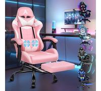 ALFORDSON Silla de Masaje para Juegos, reclinable 150°, ergonómica, con reposapiés, Altura Ajustable, Silla de Carreras, Capacidad de 180 kg, Cuero sintético, Rosa