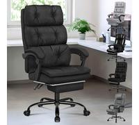 ALFORDSON Silla de Oficina con Cojín de Doble Capa, Silla de Escritorio para Computadora con Reposapiés, Respaldo Alto Reclinable de 150° Inclinable Giratorio de 360°,Tela de Lino,Negro