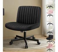 ALFORDSON Silla de Oficina con piernas Cruzadas, Silla de Trabajo informático y tocador con Respaldo bajo y Soporte Lumbar, Ruedas giratorias, para Espacios pequeños, Tela de Lino, Negro