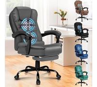 ALFORDSON Silla de Oficina ergonómica con Masaje, reposapiés y función de inclinación de 150°, Silla ejecutiva con elevación por Resorte de Gas, Silla giratoria para Juegos, Piel PU, Gris