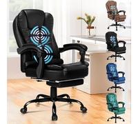 ALFORDSON Silla de Oficina ergonómica con Masaje, reposapiés y función de inclinación de 150°, Silla ejecutiva con elevación por Resorte de Gas, Silla giratoria para Juegos, Piel PU, Negro