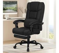 ALFORDSON Silla de Oficina Ergonómica con Reposapiés, Silla de Malla Ajustable con Respaldo Alto, Silla Giratoria con Sillón Reclinable de 150° Inclinable Giratorio de 360°, Tela de Lino, Negro