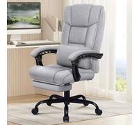 ALFORDSON Silla de Oficina Ergonómica con Reposapiés, Silla de Malla Ajustable con Respaldo Alto, Silla Giratoria con Sillón Reclinable de 150° Inclinable Giratorio de 360°, Tela de Lino, Gris