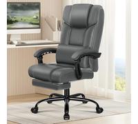 ALFORDSON Silla de Oficina Ergonómica con Reposapiés, Silla de Malla Ajustable con Respaldo Alto, Silla Giratoria con Sillón Reclinable de 150° Inclinable Giratorio de 360°, Material de PU, Gris