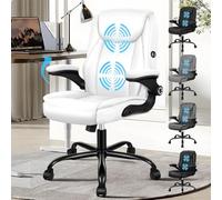 ALFORDSON Silla De Oficina ErgonóMica De Masaje De Respaldo Medio con Reposabrazos Abatible, Silla De Estudio con Gas-Lift, Silla De Juego, Piel PU, Blanco