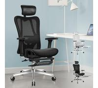 ALFORDSON Silla de Oficina Ergonómica para Personas Grandes y Altas Reposacabezas Ajustable con Reposabrazos 3D Soporte Lumbar y Ruedas de PU Función de Inclinación Giratoria, Oswin, Negro