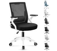 ALFORDSON Silla de Oficina Ergonomica, Respaldo Fijo con Soporte Lumbar, Asiento en Malla de Alta Densidad, Reposabrazos Abatibles, Altura Ajustable, Capacidad 180kg, Conrad, Negro y Blanco