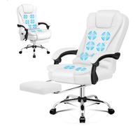 ALFORDSON Silla Ergonómica Escritorio con Masaje, Silla Oficina Ejecutiva con Función de Asiento Calefactable, Reclinable 150°, Reposapiés Retráctil, Cadeira de Giratoria Ordenador, Cuero PU(Blanca)