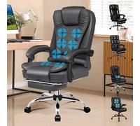 ALFORDSON Silla Ergonómica Escritorio con Masaje, Silla Oficina Ejecutiva con Función de Asiento Calefactable, Reposapiés Retráctil, Reclinable 150°, Cadeira de Ordenador Giratoria, Cuero PU(Gris)