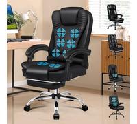 ALFORDSON Silla Ergonómica Escritorio con Masaje, Silla Oficina Ejecutiva con Función de Asiento Calefactable, Reposapiés Retráctil, Reclinable 150°, Cadeira de Ordenador Giratoria, Cuero PU(Negra)