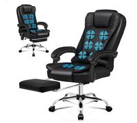 ALFORDSON Silla Ergonómica Escritorio con Masaje, Silla Oficina Ejecutiva con Función de Asiento Calefactable, Reclinable 150°, Reposapiés Retráctil, Cadeira de Giratoria Ordenador, Cuero PU(Negra)