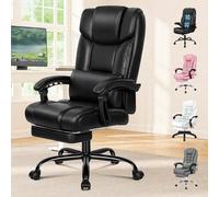 ALFORDSON Silla Ergonómica Escritorio con Reposapiés,Silla Oficina Ejecutiva Acolchado Reclinable con Ruedas y Soporte Lumbar,Idea Recepción,Hogar,Computadora,Soporta 180KG, Cuero PU(Negra)