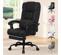 ALFORDSON Silla Ergonómica Escritorio con Reposapiés,Silla Oficina Ejecutiva Acolchado Reclinable con Ruedas y Soporte Lumbar,Idea Recepción,Hogar,Computadora,Soporta 180KG, Tela de Lino(Negra)
