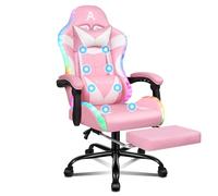 ALFORDSON Silla Gaming con Masajeador y Luces LED, Silla Gamer Ergonómica con Apoyo Lumbar y Reposacabezas, Altura Regulable Cadeira para Escritorio, Respaldo Inclinable hasta 150°, Cuero PU(Rosa)