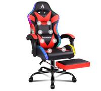 ALFORDSON Silla Gaming con Masajeador y Luces LED, Silla Gamer Ergonómica con Apoyo Lumbar y Reposacabezas, Altura Regulable Cadeira para Escritorio, Respaldo Inclinable hasta 150°, Polipiel(Rojo)