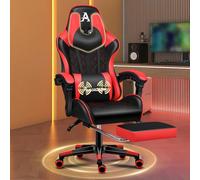 ALFORDSON Silla Gaming con Reposapiés y Cojín Lumbar, Silla Ergonómica de Oficina para Computadora con Reclinación de 150°, Silla de Escritorio para Videojuegos con Respaldo Alto, Rojo
