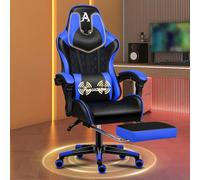 ALFORDSON Silla Gaming Ergonómica Reclinable con Cojín Lumbar y Cervical,Silla Gamer con Masaje y Reposapiés Retráctil,Altura Ajustable, para Ordenador,Oficina,Videojuego,Escritorio, Cuero PU(Azul)