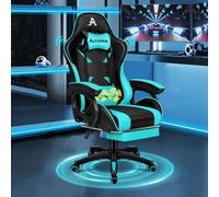 ALFORDSON Silla Gaming Ergonómica Reclinable con Masajeador, Silla Oficina Gamer con Cojín Lumbar y Cervical, Respaldo Alto Acolchado, Ideal Ordenador,Oficina,Videojuego,Escritorio, Polipiel(Cian)