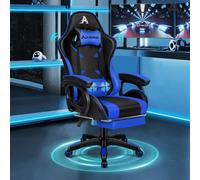 ALFORDSON Silla Gaming Ergonómica Reclinable con Masajeador, Silla Oficina Gamer con Cojín Lumbar y Cervical, Respaldo Alto Acolchado, Ideal Ordenador,Oficina,Videojuego,Escritorio, Polipiel(Azul)