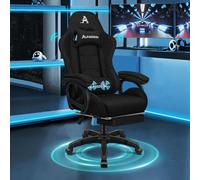 ALFORDSON Silla Gaming Ergonómica Reclinable con Masajeador, Silla Oficina Gamer con Cojín Lumbar y Cervical, Respaldo Alto Acolchado, Ideal Ordenador,Oficina,Videojuego,Escritorio, Lino(Negra)