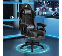 ALFORDSON Silla Gaming Ergonómica Reclinable con Masajeador, Silla Oficina Gamer con Cojín Lumbar y Cervical, Respaldo Alto Acolchado, Ideal Ordenador,Oficina,Videojuego,Escritorio, Polipiel(Gris)