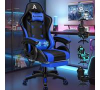 ALFORDSON Silla Gaming Oficina Reclinable con Masajeador, Silla Gamer Ergonómica con Cojín Lumbar y Cervical, Respaldo Alto Acolchado, Ideal Videojuego,Escritorio,Ordenador,Oficina, Cuero PU(Azul)