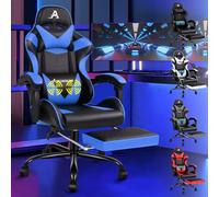 ALFORDSON Silla Gaming para Escritorio con Masajeador, Silla Gamer Ergonómica Cojín Lumbar y Cervical, Reposapiés Retráctil, Ruedas Giratorias 360°, para Ordenador,Oficina,Videojuego, Cuero PU(Azul)