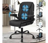 ALFORDSON Silla Oficina Ejecutiva con Masaje, Silla Ergonómica Escritorio con Reposabrazos Abatible, Función de Inclinación, Respaldo Medio, para Hogar,Computadora,Recepción, Tela de Lino(Negra)
