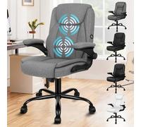 ALFORDSON Silla Oficina Ejecutiva con Masaje, Silla Ergonómica Escritorio con Reposabrazos Abatible, Respaldo Medio, Función de Inclinación, para Recepción, Hogar, Computadora, Tela de Lino(Gris)